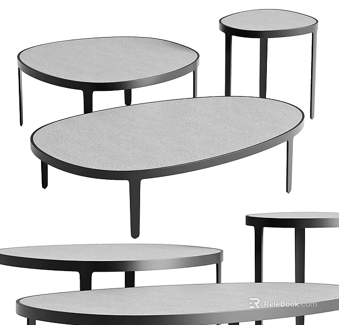 Modern Coffee Tables With Round And Oval Shapes Metal Legs Design 3d model 