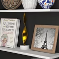 Elegant Decorative Ornament Set With Vases Plate Photo Frame Book On White Shelves