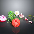 Fresh Vegetables and Herbs with Onion Garlic Thyme Rosemary and Pepper