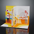 Open Brochure With Colorful Illustrations Featuring People And Various Scenes