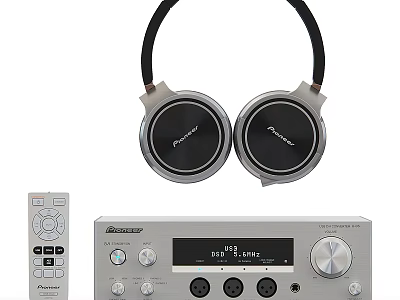 Pioneer Over Ear Headphones With Silver Audio System And Remote Control 3d model