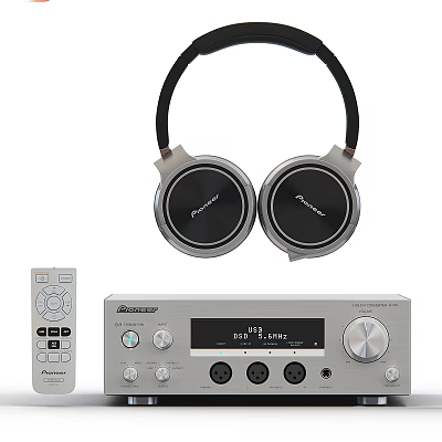 Pioneer Over Ear Headphones With Silver Audio System And Remote Control 3d model
