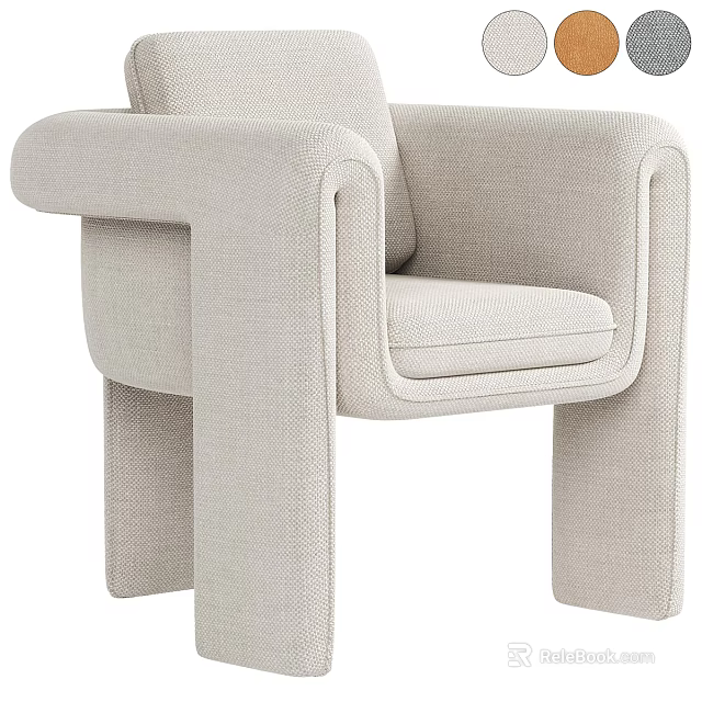 Modern Beige Fabric Upholstered Armchair With Block Style Arms And Legs 3d model 
