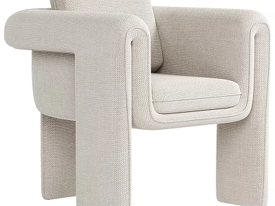 Modern Beige Fabric Upholstered Armchair With Block Style Arms And Legs 3d model