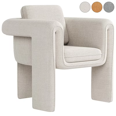 Modern Beige Fabric Upholstered Armchair With Block Style Arms And Legs 3d model
