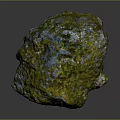 Natural Stone In Natural Form With Green Moss And Blue Spots On Rough Surface