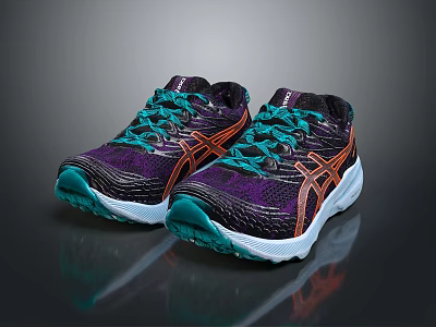 Athletic Running Sneakers With Purple Mesh Upper Teal Laces Orange Accents And White Sole 3d model