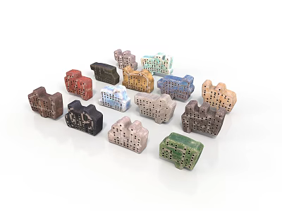 Colorful Animal Shaped Figurines with Various Designs Displayed on White Surface 3d model