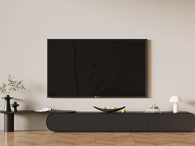Modern TV Stand with Flat Screen TV Decorative Vase and Table Lamp in Living Room 3d model