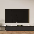 Modern TV Stand with Flat Screen TV Decorative Vase and Table Lamp in Living Room