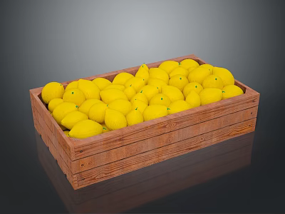 Fresh Yellow Lemons Neatly Arranged In A Sturdy Wooden Crate 3d model