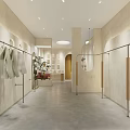 Modern Clothing Store Interior With Display Racks Red Sofa And Photo Wall Decor