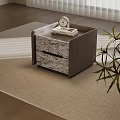 Modern Wooden Nightstand With Marble Drawer Top Clock Book And Potted Plant
