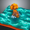 Blue Ocean Waves With Orange Floating Structure And Flaming Plume