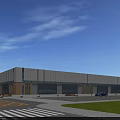 Modern Industrial Factory Building With Metal Panel Facade Large Glass Windows And Green Lawn Area