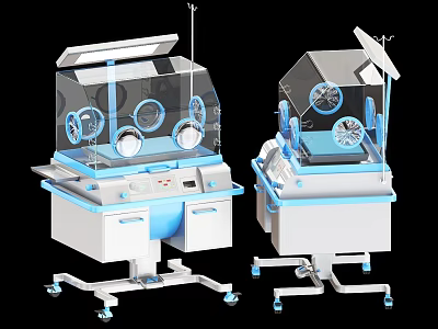 Neonatal Medical Incubators with Transparent Hoods Control Panels and Mobile Bases for Newborn Care 3d model