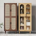 Modern Minimalist Bookcases With Rattan And Glass Doors For Decorations And Books