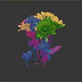 Bouquet of Orange and Red Chrysanthemums in Transparent Vase Against Dark Background