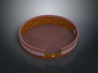 Traditional Circular Decorative Container With Ornate Patterns And Colorful Borders 3d model