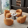 Modern Orange Round Leather Sofa Chairs With White Coffee Table Set In Living Room