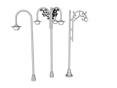 Various Decorative Street Lamp Designs With Ornate Poles And Lamp Heads 3d model