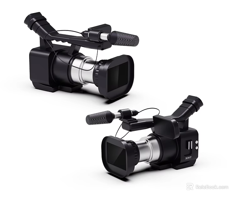 High Quality Professional Black Digital Cameras With Handgrips And Lenses For Video Recording 3d model 