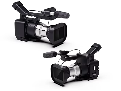 High Quality Professional Black Digital Cameras With Handgrips And Lenses For Video Recording 3d model
