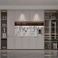Modern Wine Cabinet Design With Glass Doors Marble Countertop Built-in Lighting And Wine Bottle