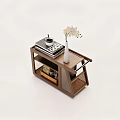 Layered Wooden Coffee Table with Coffee Book Vase and White Flowers on Top
