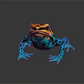 Vibrant Frog With Yellow Head Blue Body And Black Spots Sitting On Shiny Surface