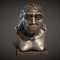 Bronze Human Bust Sculpture With Detailed Facial Features And Textured Hair On Square Wooden Base