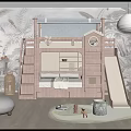 Kids Room Interior With Bunk Bed Slide Ladder Tropical Wall Mural Round Rug And Toys