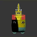 Yellow and Teal Cargo Ship With Yellow Crane Lifting Red Container Shipping Company on Hull