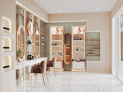 Elegant Modern Boutique Store Interior With Display Shelves Product Displays Lighting And Marble Counter 3d model