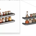 Glass Spice Jars with Wooden Lids on Two Tier Kitchen Rack for Seasoning Storage