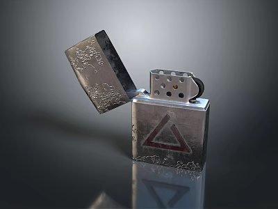 Metallic Lighter With Engraved Design Triangle Logo Open Lid Shiny Surface For Daily Use 3d model