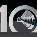 Futuristic Event Entrance With 10th Anniversary Year Markers And Illuminated Rings