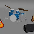 Colorful Musical Instruments Collection Featuring Drum Set Electric Guitar Bass And Speaker