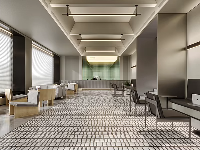 Modern Café Interior With Green Wall Patterned Floor And Comfortable Seating 3d model