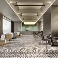 Modern Café Interior With Green Wall Patterned Floor And Comfortable Seating