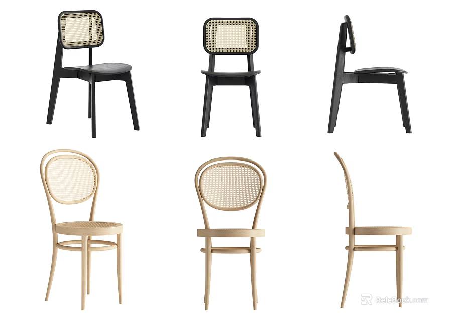 Modern Dining Chairs With Woven Backrest And Wooden Frame In Black Natural Color Designs 3d model 