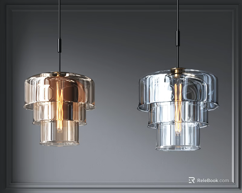Modern Layered Glass Pendant Lights Hanging Transparent And Golden On Gray Wall Background 3d model 