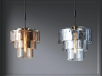 Modern Layered Glass Pendant Lights Hanging Transparent And Golden On Gray Wall Background 3d model