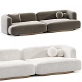 Modern Double Sofa With Gray White Upholstery Round Pillows And Wooden Legs