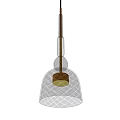 Elegant Modern Chandelier With Transparent Glass Shade And Metal Rod Grid Design