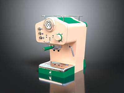 Vintage Coffee Machine with Pink Body Green Base and Classic Knobs Design 3d model