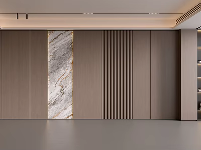 Elegant Modern Background Wall With Marble Texture And Wooden Slats Minimalist Design 3d model