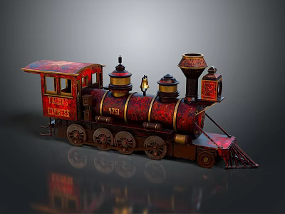 Vintage Atlantic Express Steam Train Model With Red And Gold Accents 3d model