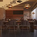 Cozy Modern Restaurant Interior With Comfortable Leather Chairs And Warm Pendant Light Fixtures