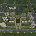 Detailed Aerial Planning Of Residential Area With Building Complex Green Spaces And Road Network